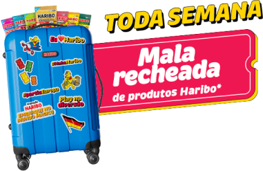 Toda semana será sorteada uma mala recheada de produtos Haribo!